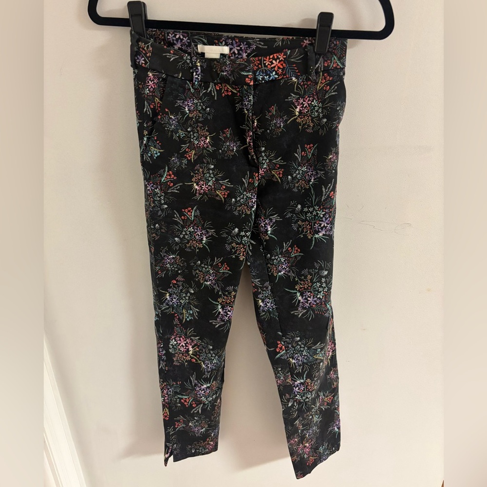 H&M Floral Black Cropped Trouser Pants
